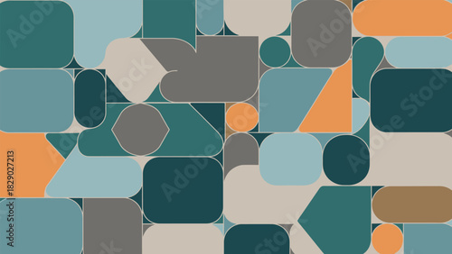 Abstract geometric pattern background with rounded shapes in teal orange and gray providing a modern and visually appealing design for various creative projects and design themes