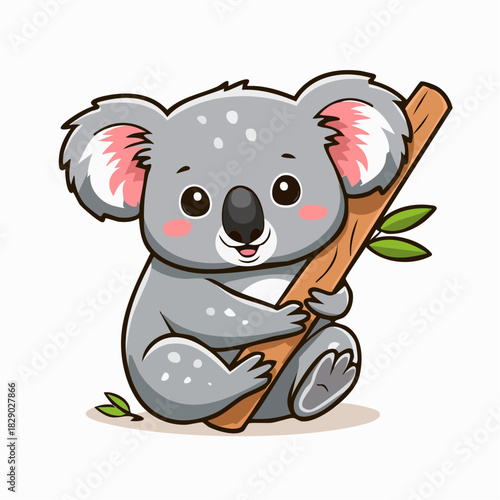 Charming cartoon koala clinging to a tree branch, adorable and playful wildlife illustration