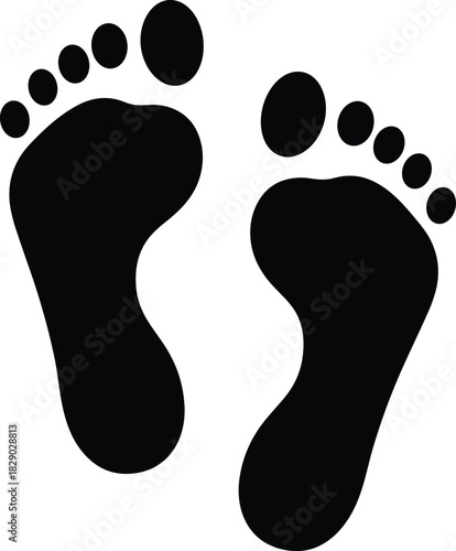 Pair of Human Barefoot Prints Silhouette Vector Icon for Walking Path and Step Concept