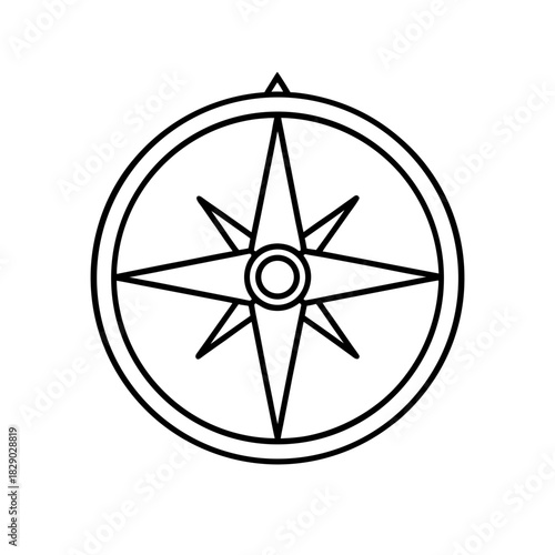 Outline drawing of a compass with eight point star on transparent background