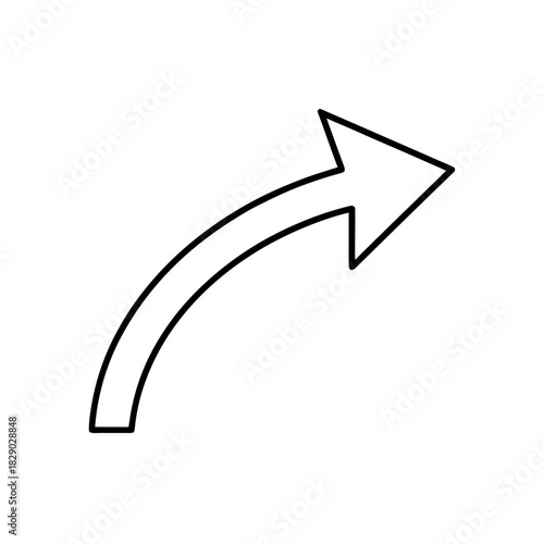 Curved arrow pointing to the upper right direction on transparent background