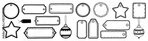 Set of Hand Drawn Christmas Gift Tags and Blank Labels with Decorative Frames and Baubles Vector Illustration