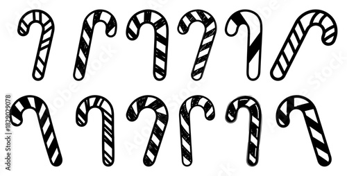 Christmas candy cane vector icon set collection of striped peppermint sweets and holiday sugar treats