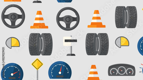 Seamless pattern of driving school and car control icons for transportation concept