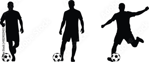 Footballer Kicking, Dribbling, and Poses for Sports, Championship, and Team Event Graphic Design.
