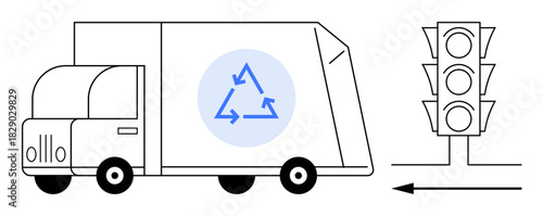 Recycling concept. Recycling truck waste management and traffic light promoting sustainability and eco-friendly urban living. Recycling awareness and green initiatives. For eco campaigns, urban