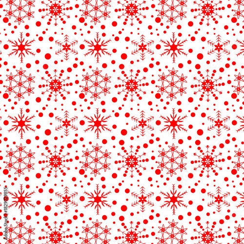 Pattern con fiocchi di neve rossi, illustrazione vettoriale