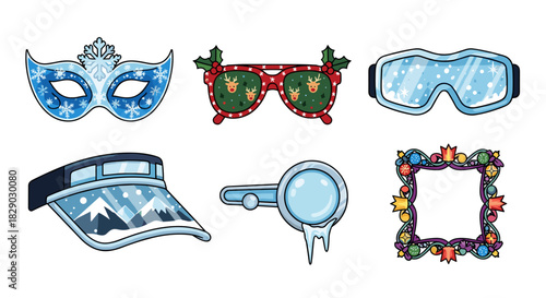 Collection of six winter and holiday themed eyewear accessories and frame