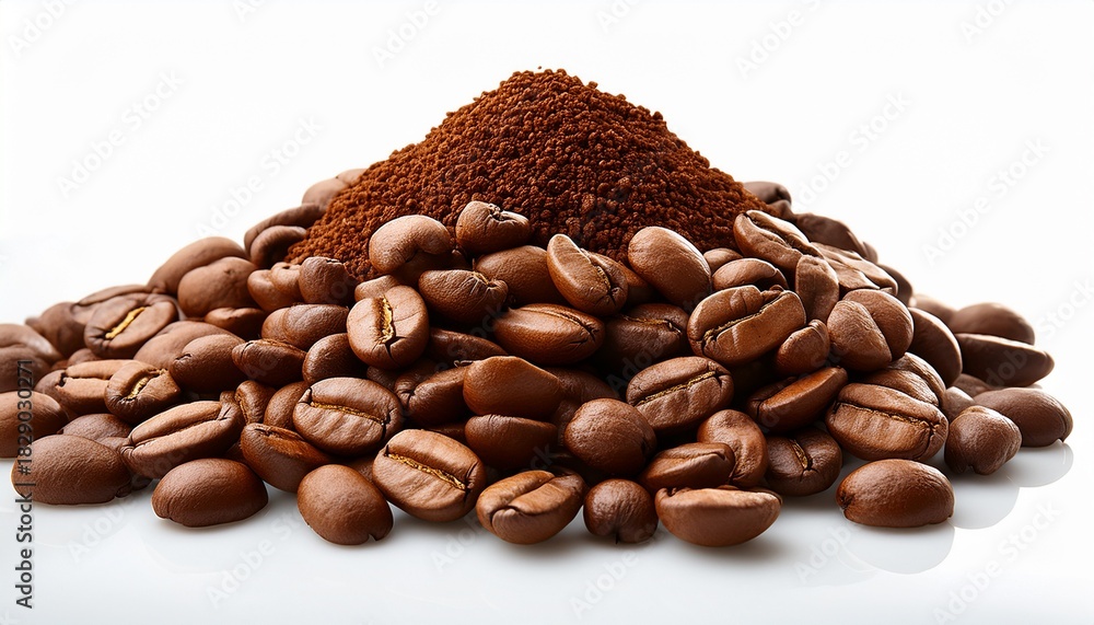 Naklejka premium Pile Of Coffee Beans On A White Background Isolated Sharp