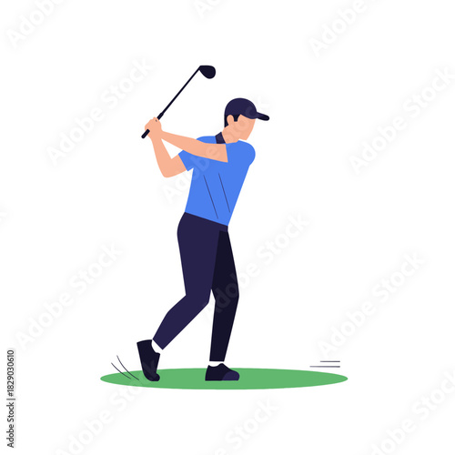 Golfer hitting a golf ball with a club during a game of golf on a course