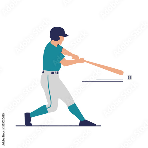 Baseball player swinging a bat during a game, depicted in a minimalist flat design style