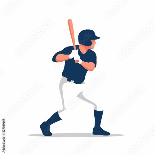 Dynamic illustration of a male baseball player in a ready batting position, poised to swing during a game or practice, representing the spirit of competitive sport