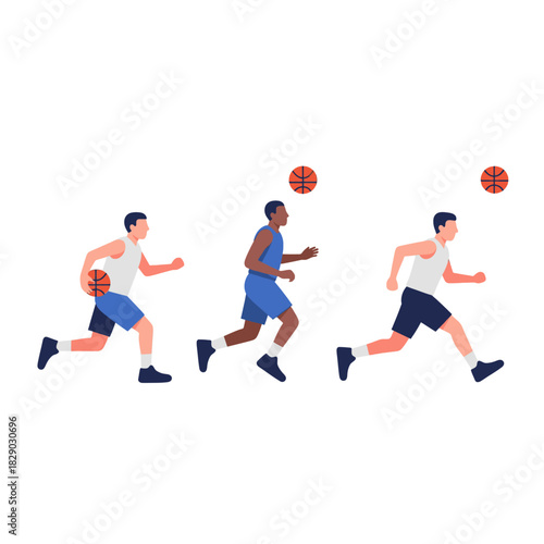 Basketball players dribbling the ball on the run, sports athleticism illustration