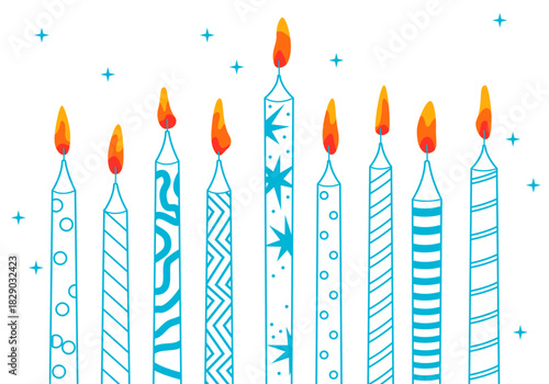 Hanukkah greeting card with candles. Happy Hanukkah, Jewish holiday background. Vector Hanukkah background. Hanukkah holiday