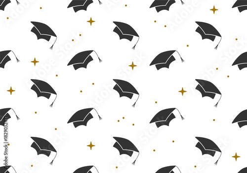 Seamless pattern for University, college school education vector background. Seamless pattern with graduated hat