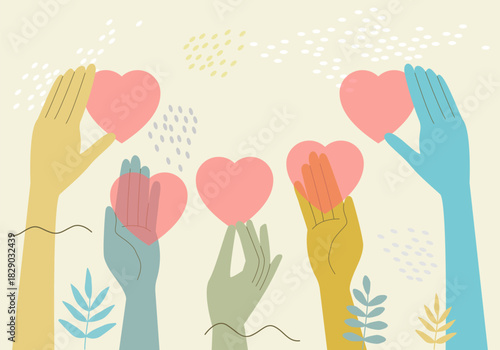 Hands holding heart. Charity donation. Support concept. Self, skin or body care, share love, love yourself icon. Hands holding heart. International Day of Non-Violence. Human hands give support