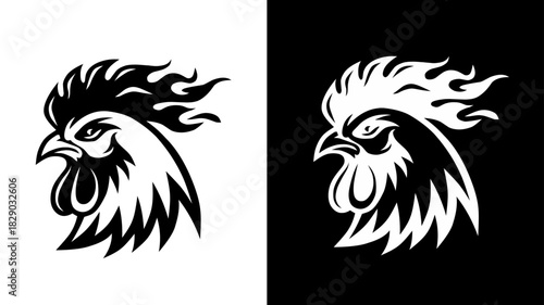 Rooster Head Vector Illustration, Aggressive Cock Logo Design, Poultry Emblem