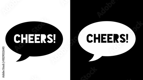 Cheers Speech Bubbles in Black and White for Celebrations and Events