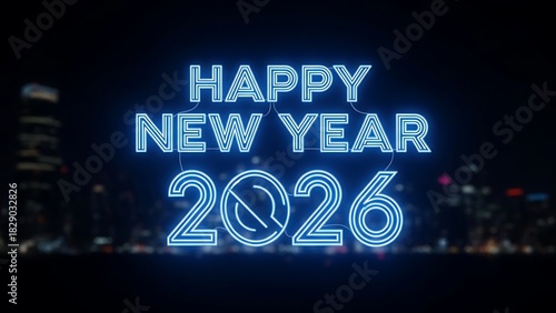 Happy New Year 2026 script text hand lettering. Design template Celebration typography poster, banner or greeting card for Merry Christmas and happy new year. Vector Illustration