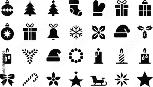 Christmas and Winter Holiday Icon Set in Silhouette Style
