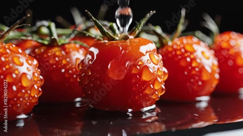 Fresh Cherry Tomatoes Being Washed with Water for a Healthy Snack.