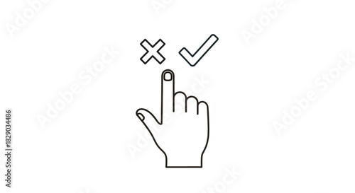 Hand pointing to a checkmark and an x indicating choice or confirmation