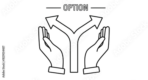 Hands pointing towards a diverging path with the word option above them
