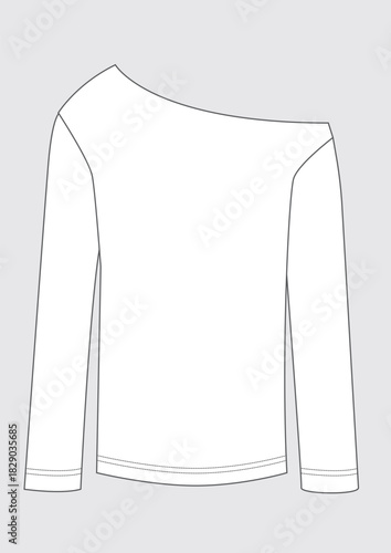 Print woman top vector long sleeve one shoulder technical draw