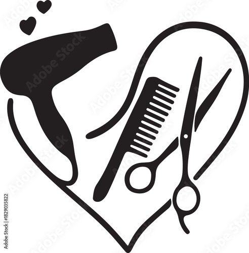 Heart shaped silhouette of hair styling tools
