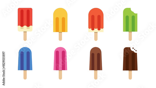 Colorful assortment of popsicles on a light background.