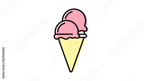 Illustration of a cone with two scoops of pink ice cream.