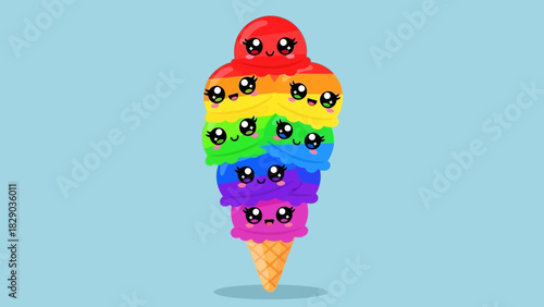 Illustration of a pink ice cream cone on a blue background.
