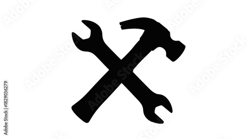 Empowering construction solution with hammer and wrench, perfect for engineering and maintenance promotions