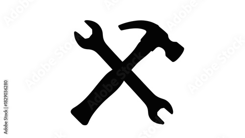 Home improvement design featuring crossed hammer and wrench for repair services emblem or logo