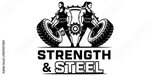 Industrial Gear Tire Flip Logo Vector Silhouette