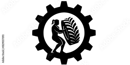 Industrial Gear Tire Flip Logo Vector Silhouette
