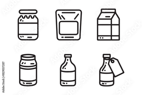 Collection of hand drawn food and drink container icons