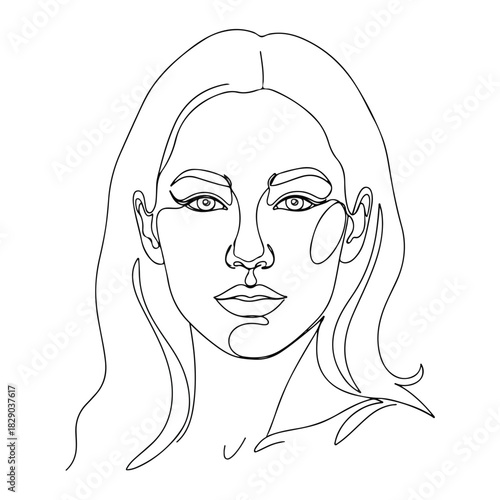 Actress one line drawing of a woman's face, showcasing minimalist portraiture. Actress shown in continuous contour line style to present beauty. Contemporary actress illustration,