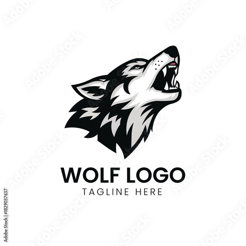 Fierce, howling wolf head in a sharp, geometric style for strength, loyalty, and nature Vector logo template