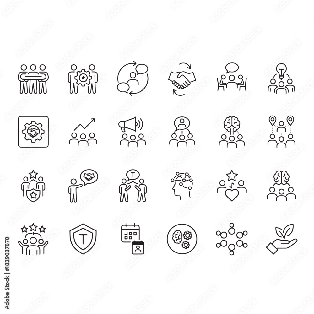 Fototapeta premium Business Strategy Thin Line Icons Black and White Vector Set