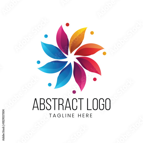 Multi-colored, layered petals forming a circular, abstract flower or burst shape for creativity Vector logo template