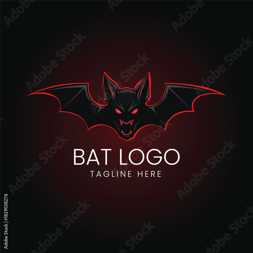 Dark, ominous bat with large wings, hanging and ready to fly, symbolizing night and mystery Vector logo template