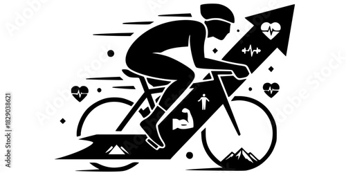 Cyclist Arrow Up Logo Vector Silhouette