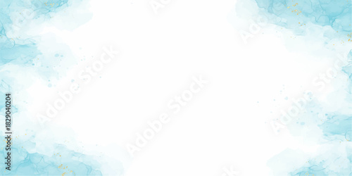 Abstract blue watercolor background with splashes evokes a bright, clear sky and fluffy clouds