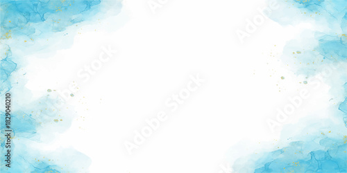 Abstract blue sky watercolor background with fluffy cloud texture
