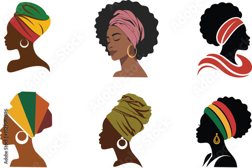 Silhouette of an african woman in a turban vector illustration of a black woman in a headscarf with earrings in her ear