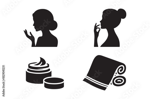Beauty and skincare icons silhouette set