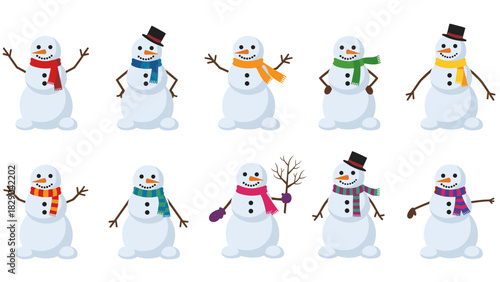 Cheerful snowmen collection, festive winter fun for holiday designs and seasonal celebrations