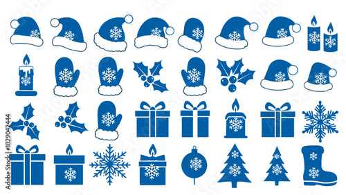 Festive Christmas icons sparkle with holiday spirit, perfect for seasonal designs and greetings