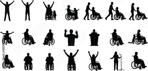 Wheelchair, silhouettes, disability, support, people, mobility, assistance, caregivers, inclusive, 